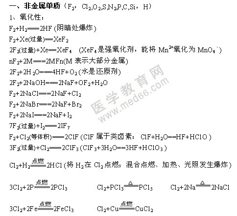 無機化學(xué)方程式-非金屬單質(zhì)