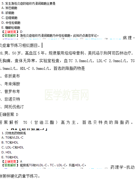 2018年臨床執(zhí)業(yè)醫(yī)師試題與醫(yī)學(xué)教育網(wǎng)課程第二單元圖文對(duì)比（完結(jié)）