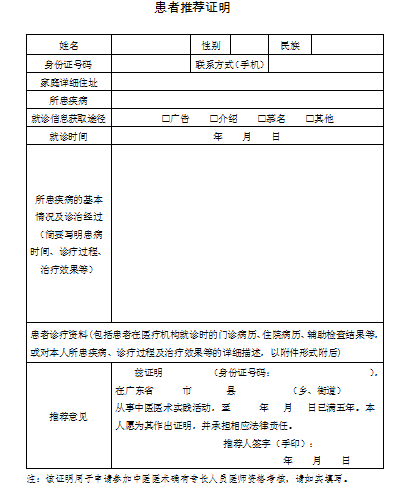 中醫(yī)醫(yī)術(shù)實(shí)踐證明材料、患者推薦表如何填寫(xiě)