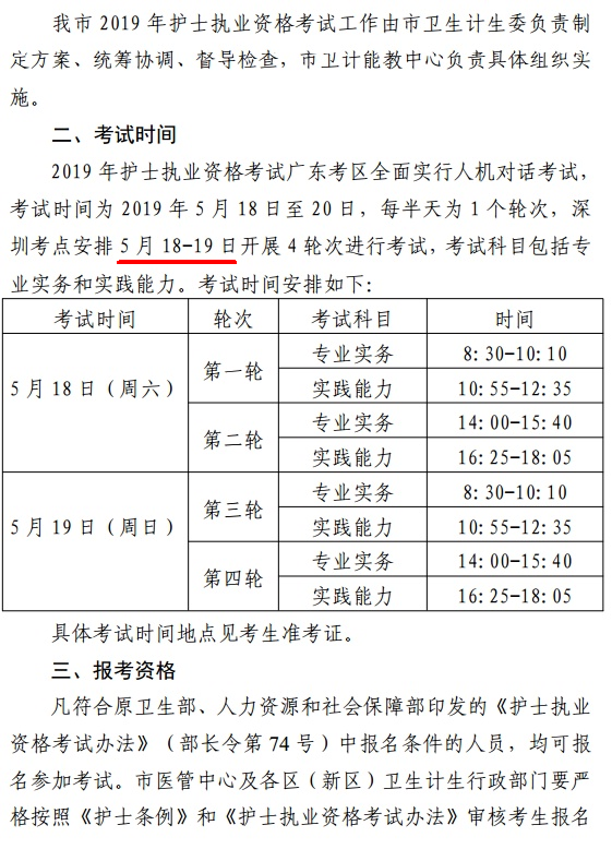 廣東深圳市2019年護(hù)士資格考試時間